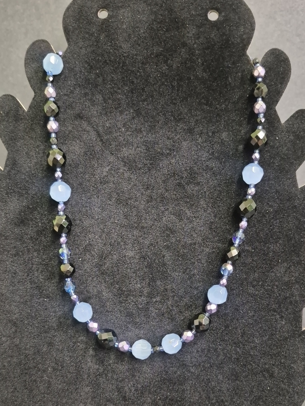 Handmade Blue and Black Glass Beaded Necklace - Unbranded